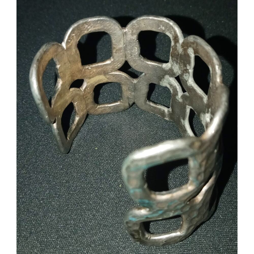 Wide Silvertone Cuff Bracelet - image 4